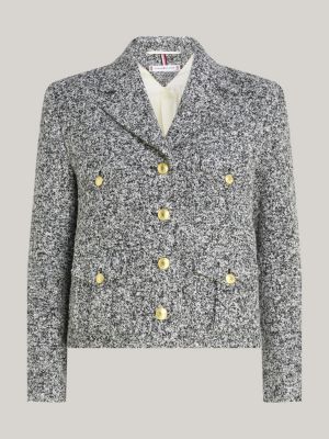 grey boxy bouclé blazer with wool for women tommy hilfiger