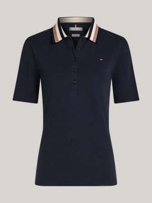 blauw slim fit piqué polo voor dames - tommy hilfiger