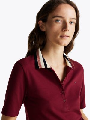 paars slim fit piqué polo voor dames - tommy hilfiger