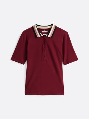 paars slim fit piqué polo voor dames - tommy hilfiger