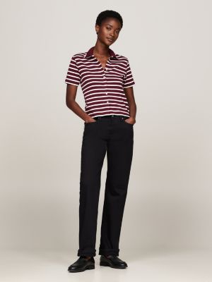 rood cropped slim fit polo met knoopsluiting voor dames - tommy hilfiger