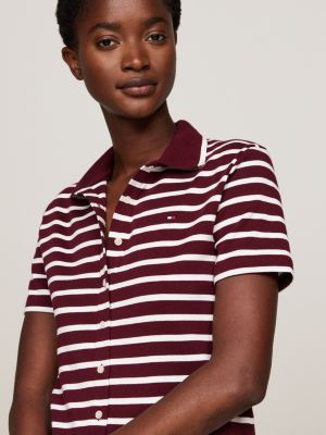 red cropped slim button-thru polo shirt for women tommy hilfiger