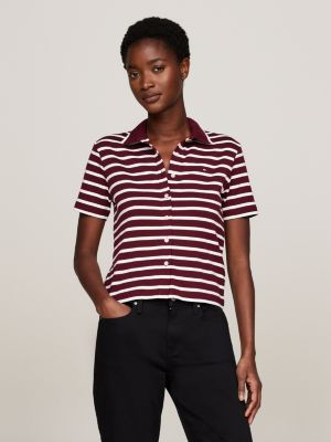 red cropped slim fit polo met knoopsluiting voor dames - tommy hilfiger