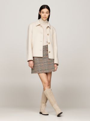 brown check tweed mini skirt with wool for women tommy hilfiger