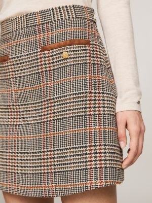 bruin geruite tweed minirok met wol voor dames - tommy hilfiger