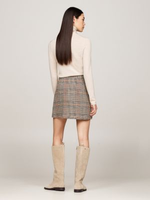 brown check tweed mini skirt with wool for women tommy hilfiger