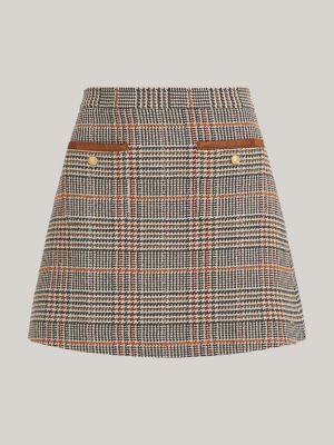 brown check tweed mini skirt with wool for women tommy hilfiger