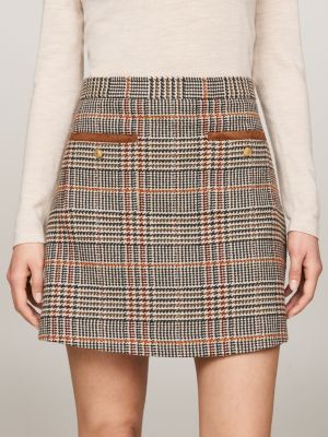 braun karierter tweed-minirock mit wolle für damen - tommy hilfiger