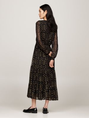 black metallic embroidery maxi dress for women tommy hilfiger