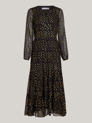 black metallic embroidery maxi dress for women tommy hilfiger