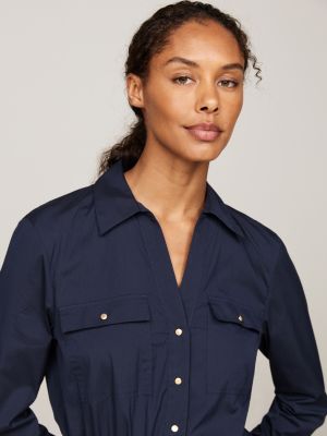 blue pleated mini shirt dress for women tommy hilfiger