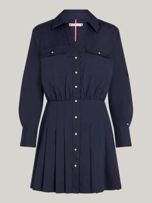 blauw geplooide mini-overhemdjurk voor dames - tommy hilfiger