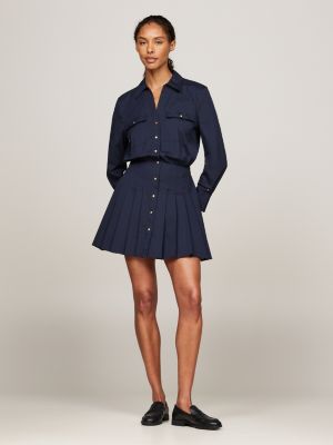 blue geplooide mini-overhemdjurk voor dames - tommy hilfiger