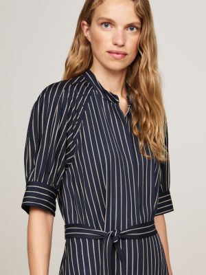 vestido camisero midi de rayas estilo cuerda negro de mujeres tommy hilfiger