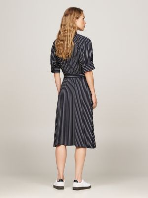 vestido camisero midi de rayas estilo cuerda negro de mujeres tommy hilfiger