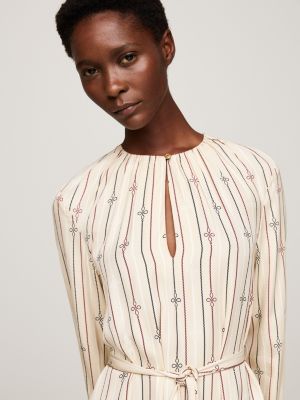 beige gerafftes fit-and-flare-minikleid für damen - tommy hilfiger
