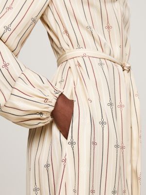 beige gerafftes fit-and-flare-minikleid für damen - tommy hilfiger
