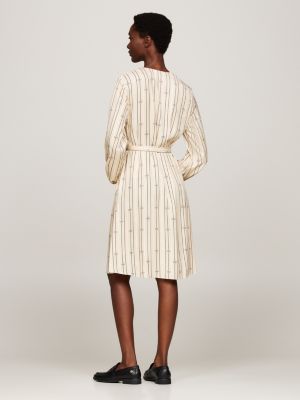 beige gerafftes fit-and-flare-minikleid für damen - tommy hilfiger