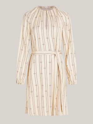 beige gerafftes fit-and-flare-minikleid für damen - tommy hilfiger