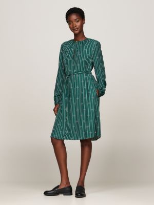 vestido corto fruncido de corte evasé verde de mujeres tommy hilfiger