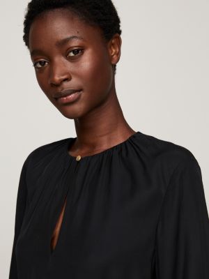 black gathered fit and flare mini dress for women tommy hilfiger