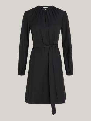 black gathered fit and flare mini dress for women tommy hilfiger