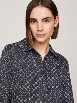 blue hilfiger monotype belted midi shirt dress for women tommy hilfiger