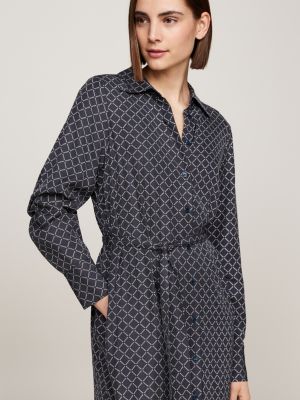 blue hilfiger monotype belted midi shirt dress for women tommy hilfiger
