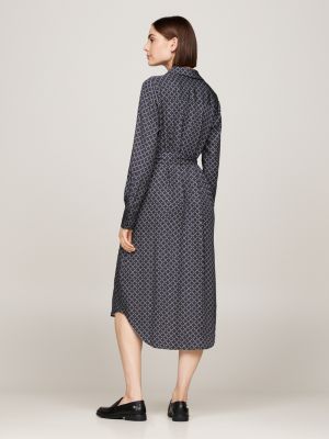 blue hilfiger monotype belted midi shirt dress for women tommy hilfiger