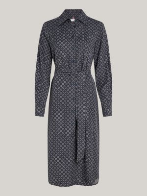 blue hilfiger monotype belted midi shirt dress for women tommy hilfiger