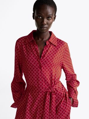 red hilfiger monotype belted midi shirt dress for women tommy hilfiger