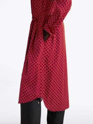 red hilfiger monotype belted midi shirt dress for women tommy hilfiger