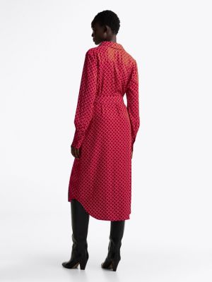 red hilfiger monotype belted midi shirt dress for women tommy hilfiger