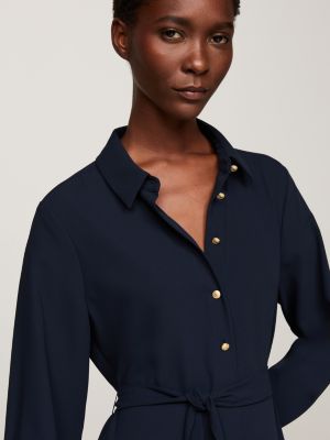 blue relaxed pleated midi shirt dress for women tommy hilfiger