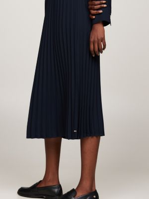 blue relaxed pleated midi shirt dress for women tommy hilfiger