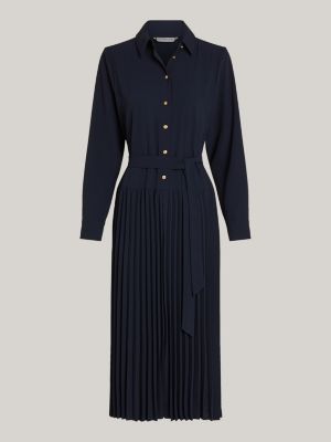 blue relaxed pleated midi shirt dress for women tommy hilfiger