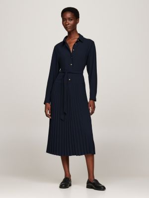 Robe longueur midi plissee a col cheminee Noir Tommy Hilfiger