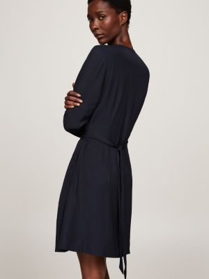 robe cache-cœur courte et croisée bleu pour femmes tommy hilfiger