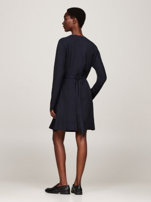 blau zweireihiges wickel-minikleid für damen - tommy hilfiger