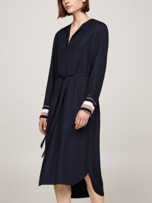 robe décontractée global stripe longueur midi bleu pour femmes tommy hilfiger