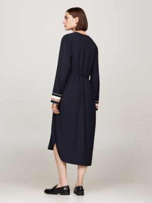 blue global stripe cuff relaxed midi dress for women tommy hilfiger