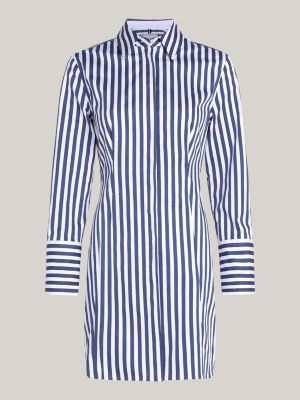 vestido camisero corto de corte skinny azul de mujeres tommy hilfiger