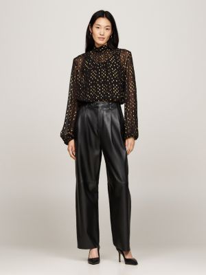 black metallic embroidery relaxed sheer blouse for women tommy hilfiger