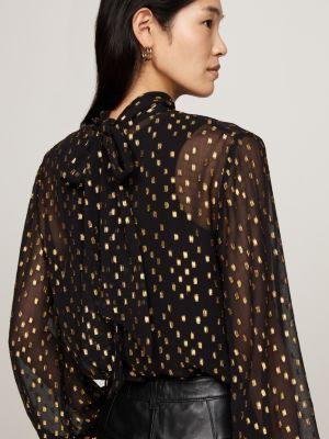 black metallic embroidery relaxed sheer blouse for women tommy hilfiger