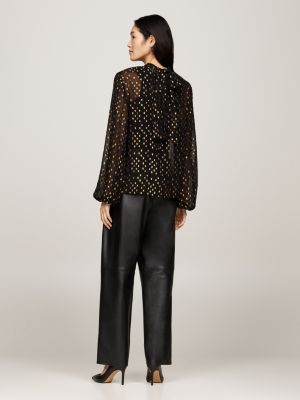 black metallic embroidery relaxed sheer blouse for women tommy hilfiger