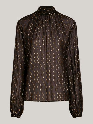 blusa relaxed fit semitrasparente con ricami nero da donne tommy hilfiger