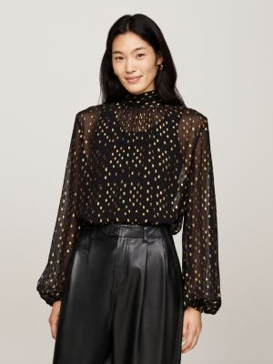 black metallic embroidery relaxed sheer blouse for women tommy hilfiger