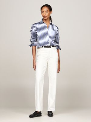 camicia oversize a righe bianco da donne tommy hilfiger