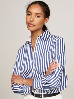 white stripe oversized shirt for women tommy hilfiger