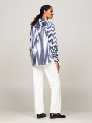 camicia oversize a righe bianco da donne tommy hilfiger